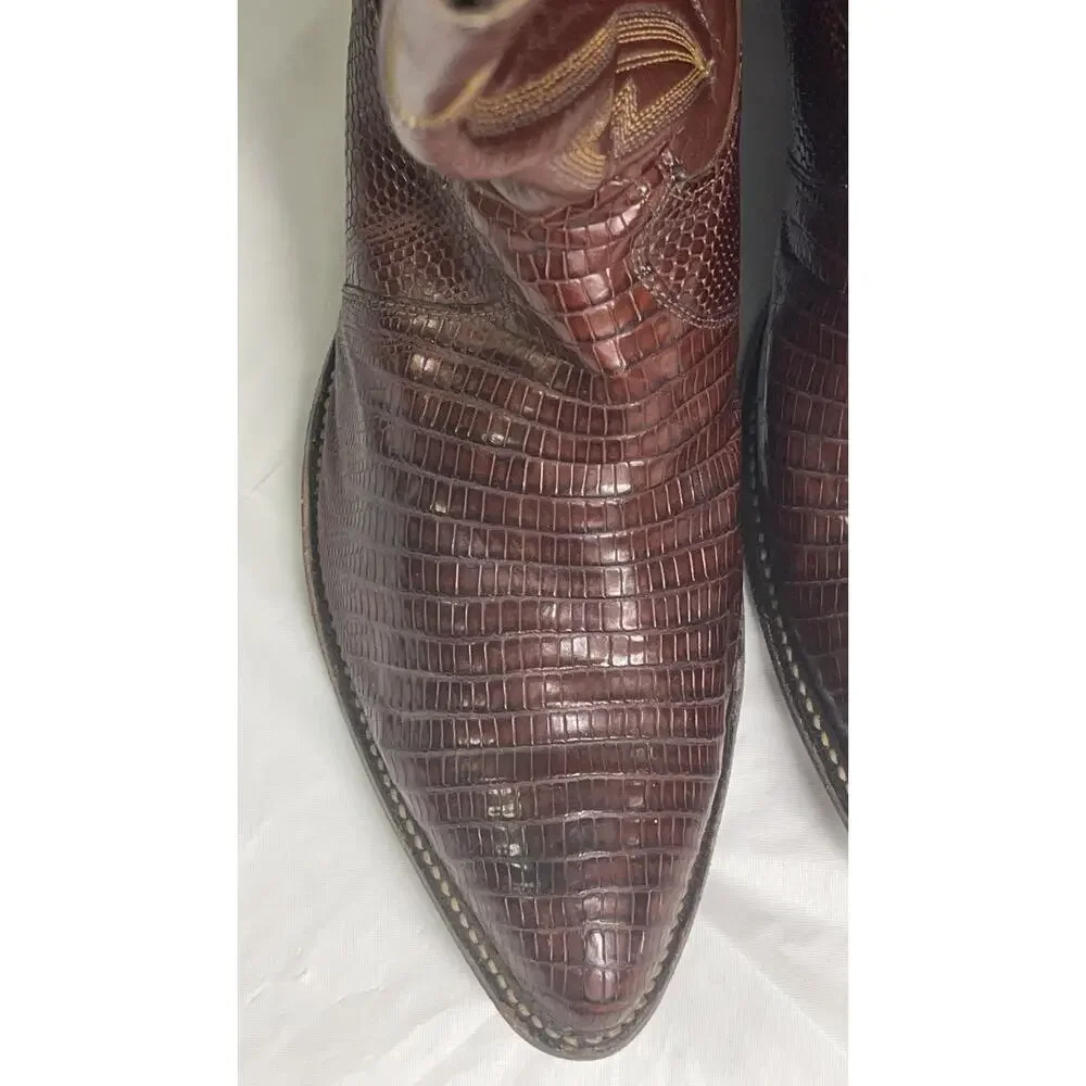 Vintage JUSTIN 8479 Brown Cowboy / Western Leather / Lizard Boots Size 8 1/2 D